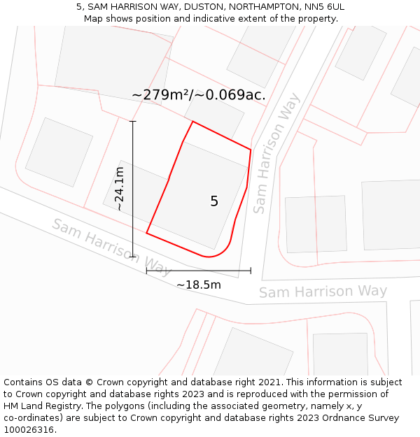 5, SAM HARRISON WAY, DUSTON, NORTHAMPTON, NN5 6UL: Plot and title map