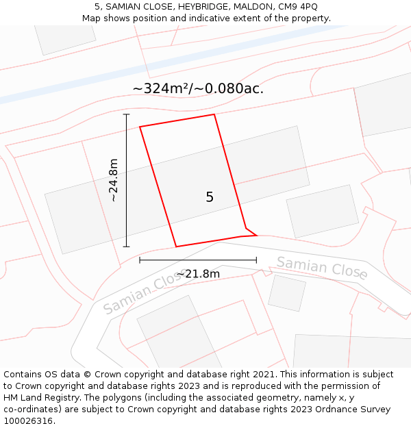 5, SAMIAN CLOSE, HEYBRIDGE, MALDON, CM9 4PQ: Plot and title map