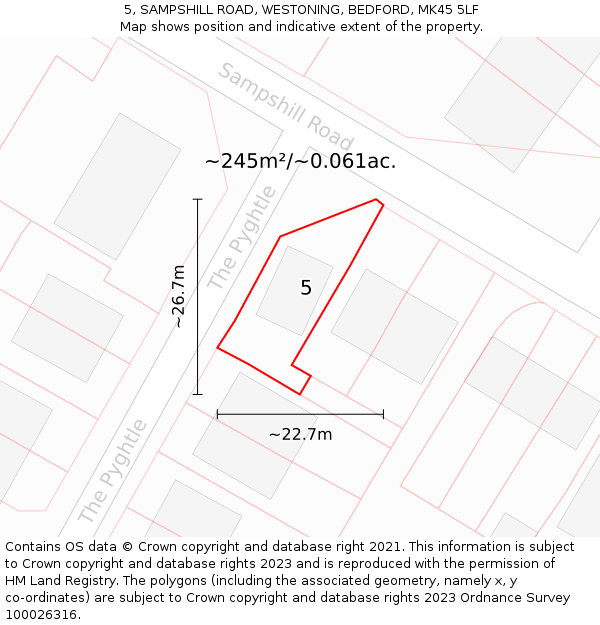 5, SAMPSHILL ROAD, WESTONING, BEDFORD, MK45 5LF: Plot and title map