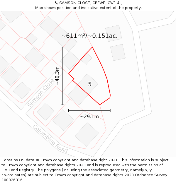 5, SAMSON CLOSE, CREWE, CW1 4LJ: Plot and title map