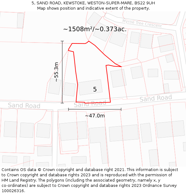 5, SAND ROAD, KEWSTOKE, WESTON-SUPER-MARE, BS22 9UH: Plot and title map