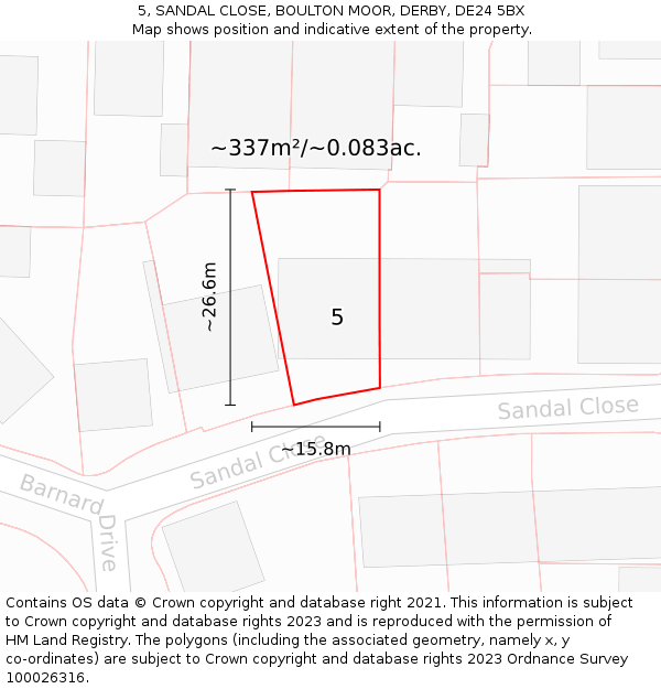 5, SANDAL CLOSE, BOULTON MOOR, DERBY, DE24 5BX: Plot and title map