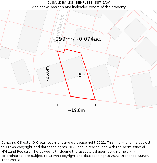 5, SANDBANKS, BENFLEET, SS7 2AW: Plot and title map