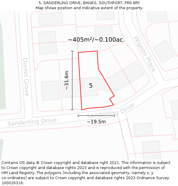 5, SANDERLING DRIVE, BANKS, SOUTHPORT, PR9 8RY: Plot and title map