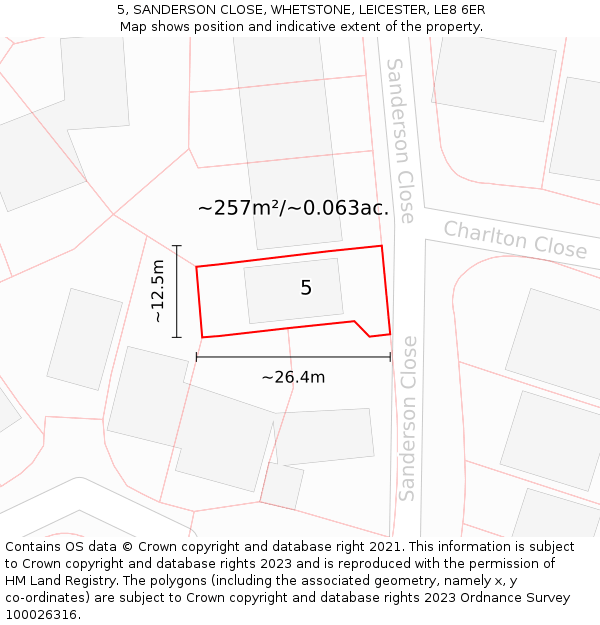 5, SANDERSON CLOSE, WHETSTONE, LEICESTER, LE8 6ER: Plot and title map