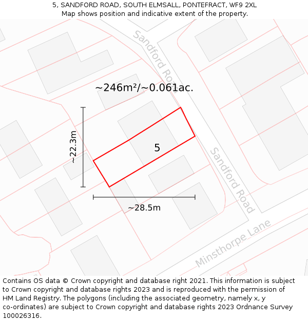 5, SANDFORD ROAD, SOUTH ELMSALL, PONTEFRACT, WF9 2XL: Plot and title map
