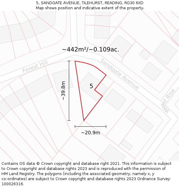 5, SANDGATE AVENUE, TILEHURST, READING, RG30 6XD: Plot and title map