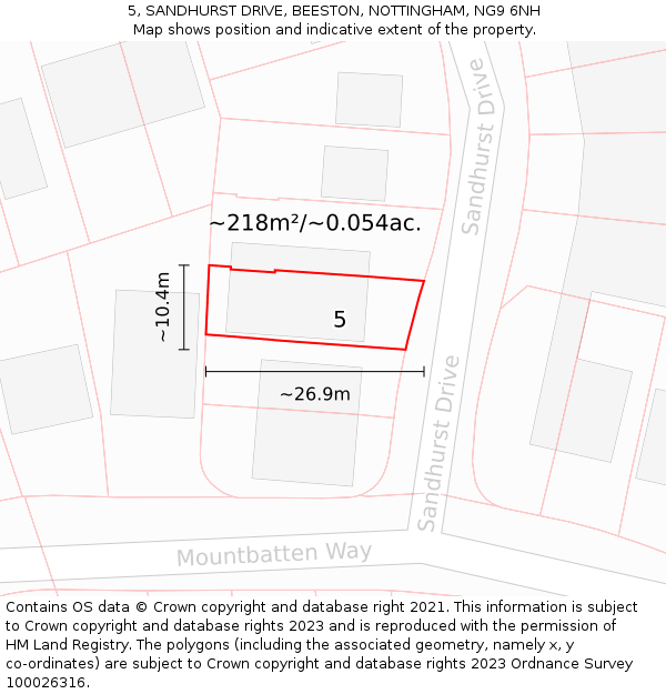 5, SANDHURST DRIVE, BEESTON, NOTTINGHAM, NG9 6NH: Plot and title map