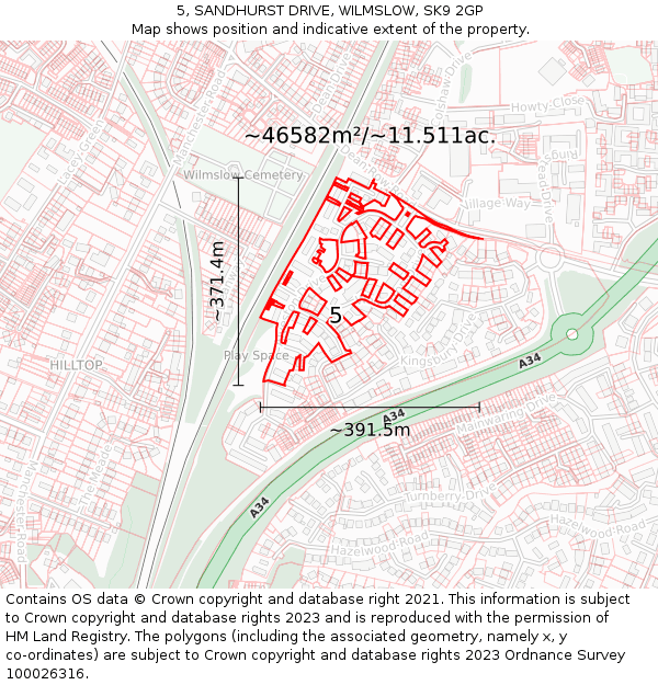 5, SANDHURST DRIVE, WILMSLOW, SK9 2GP: Plot and title map