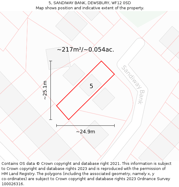 5, SANDIWAY BANK, DEWSBURY, WF12 0SD: Plot and title map