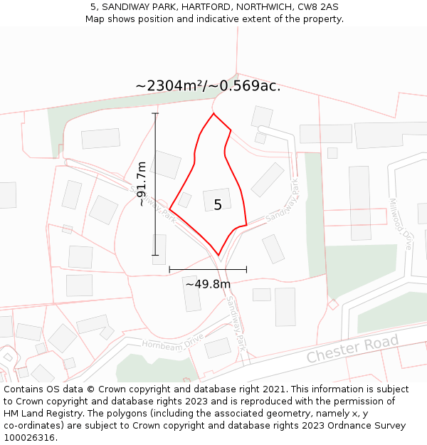 5, SANDIWAY PARK, HARTFORD, NORTHWICH, CW8 2AS: Plot and title map