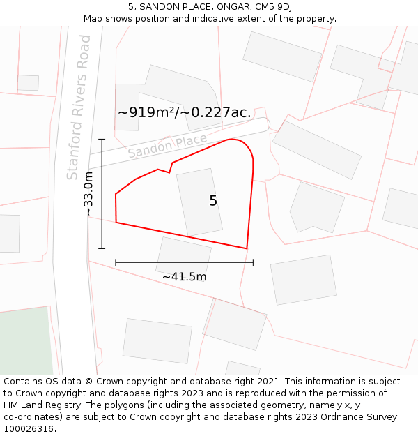 5, SANDON PLACE, ONGAR, CM5 9DJ: Plot and title map