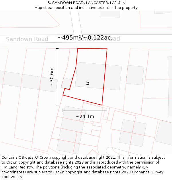 5, SANDOWN ROAD, LANCASTER, LA1 4LN: Plot and title map