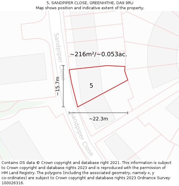 5, SANDPIPER CLOSE, GREENHITHE, DA9 9RU: Plot and title map