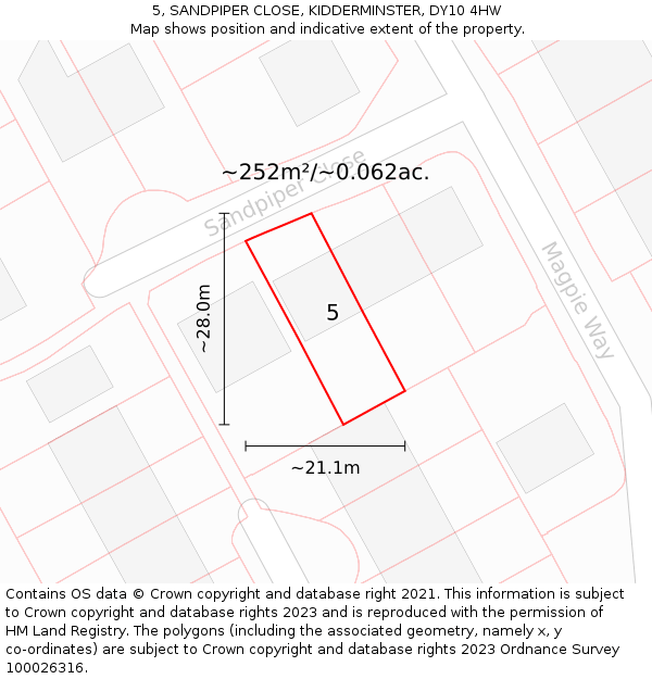 5, SANDPIPER CLOSE, KIDDERMINSTER, DY10 4HW: Plot and title map
