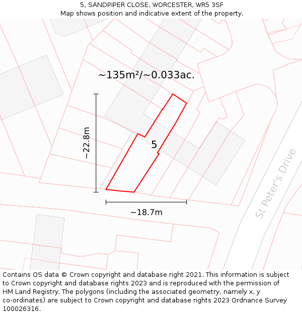 5, SANDPIPER CLOSE, WORCESTER, WR5 3SF: Plot and title map