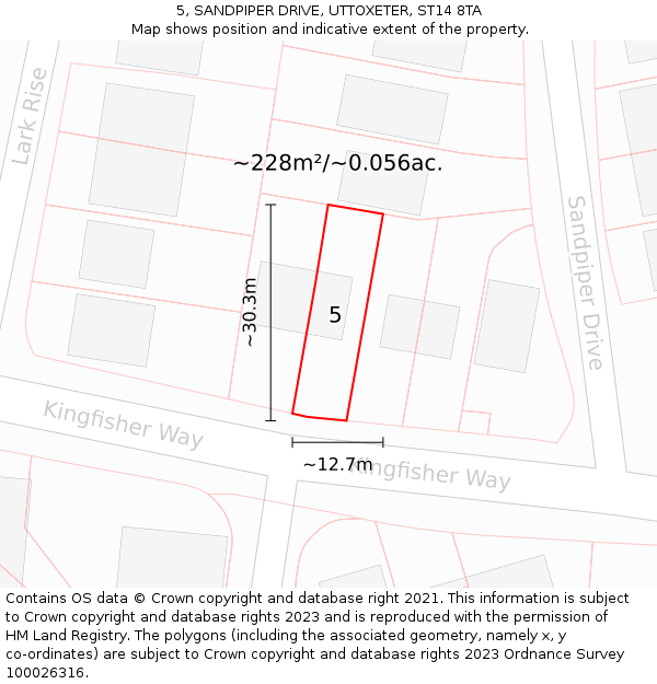 5, SANDPIPER DRIVE, UTTOXETER, ST14 8TA: Plot and title map