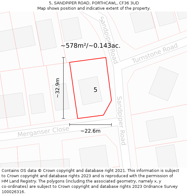 5, SANDPIPER ROAD, PORTHCAWL, CF36 3UD: Plot and title map