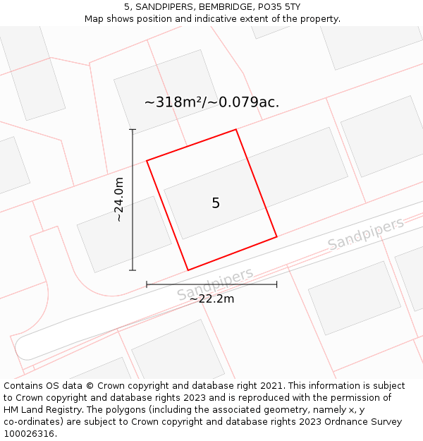 5, SANDPIPERS, BEMBRIDGE, PO35 5TY: Plot and title map