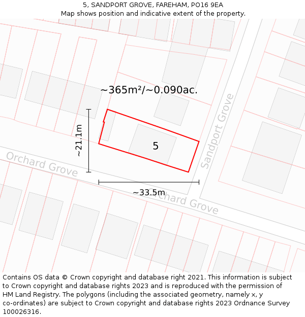 5, SANDPORT GROVE, FAREHAM, PO16 9EA: Plot and title map