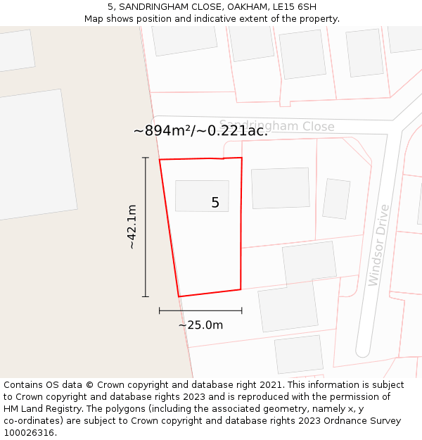 5, SANDRINGHAM CLOSE, OAKHAM, LE15 6SH: Plot and title map