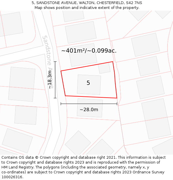 5, SANDSTONE AVENUE, WALTON, CHESTERFIELD, S42 7NS: Plot and title map