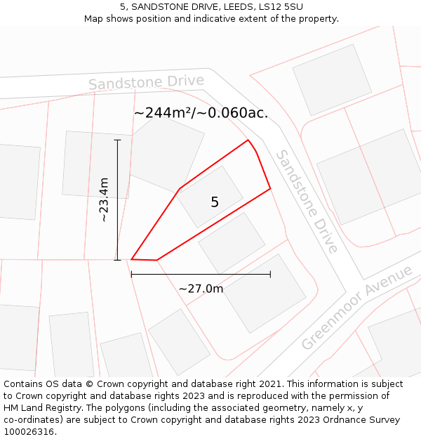 5, SANDSTONE DRIVE, LEEDS, LS12 5SU: Plot and title map