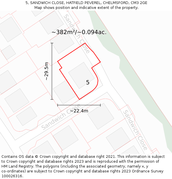 5, SANDWICH CLOSE, HATFIELD PEVEREL, CHELMSFORD, CM3 2GE: Plot and title map