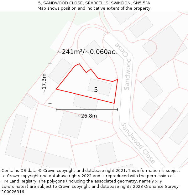 5, SANDWOOD CLOSE, SPARCELLS, SWINDON, SN5 5FA: Plot and title map