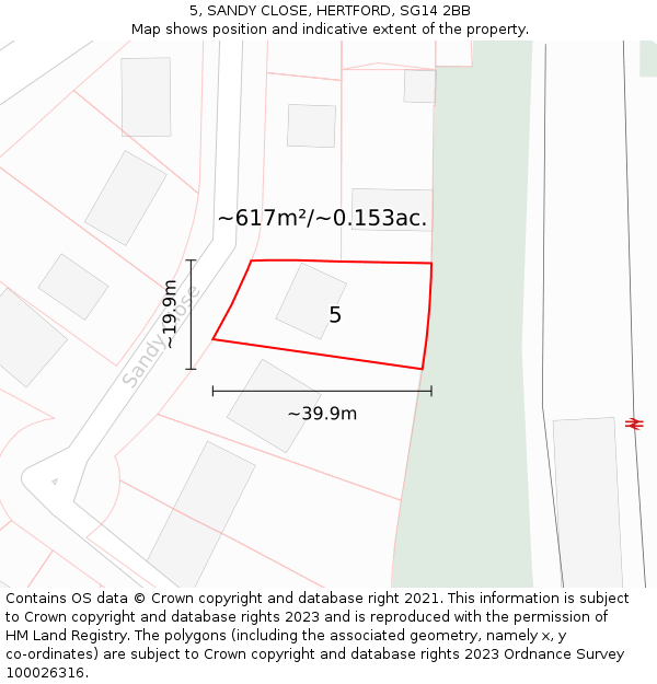 5, SANDY CLOSE, HERTFORD, SG14 2BB: Plot and title map