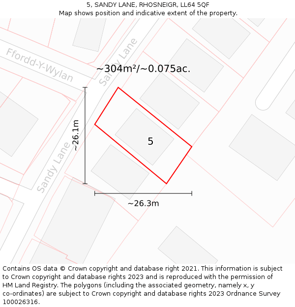 5, SANDY LANE, RHOSNEIGR, LL64 5QF: Plot and title map