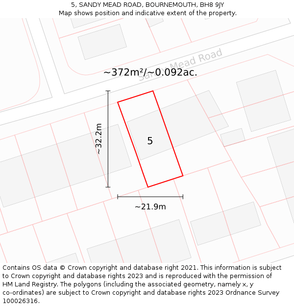 5, SANDY MEAD ROAD, BOURNEMOUTH, BH8 9JY: Plot and title map