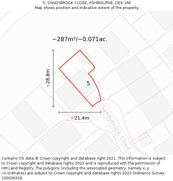 5, SANDYBROOK CLOSE, ASHBOURNE, DE6 1RX: Plot and title map