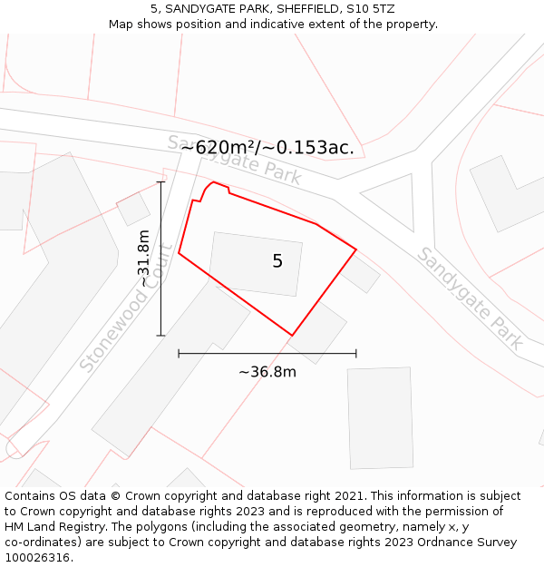 5, SANDYGATE PARK, SHEFFIELD, S10 5TZ: Plot and title map