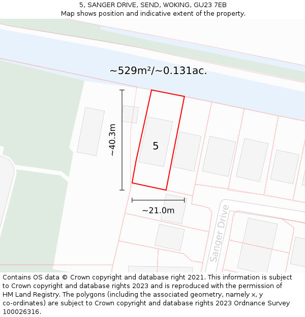 5, SANGER DRIVE, SEND, WOKING, GU23 7EB: Plot and title map