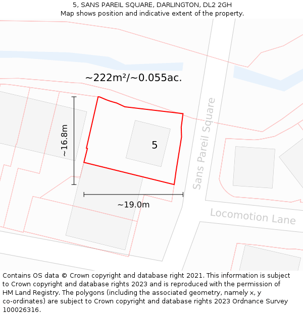 5, SANS PAREIL SQUARE, DARLINGTON, DL2 2GH: Plot and title map