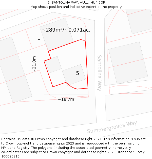 5, SANTOLINA WAY, HULL, HU4 6QP: Plot and title map