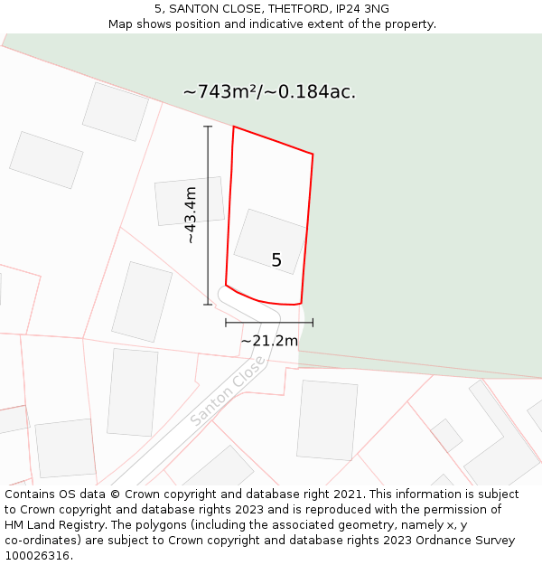 5, SANTON CLOSE, THETFORD, IP24 3NG: Plot and title map