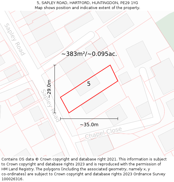 5, SAPLEY ROAD, HARTFORD, HUNTINGDON, PE29 1YG: Plot and title map