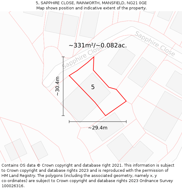 5, SAPPHIRE CLOSE, RAINWORTH, MANSFIELD, NG21 0GE: Plot and title map