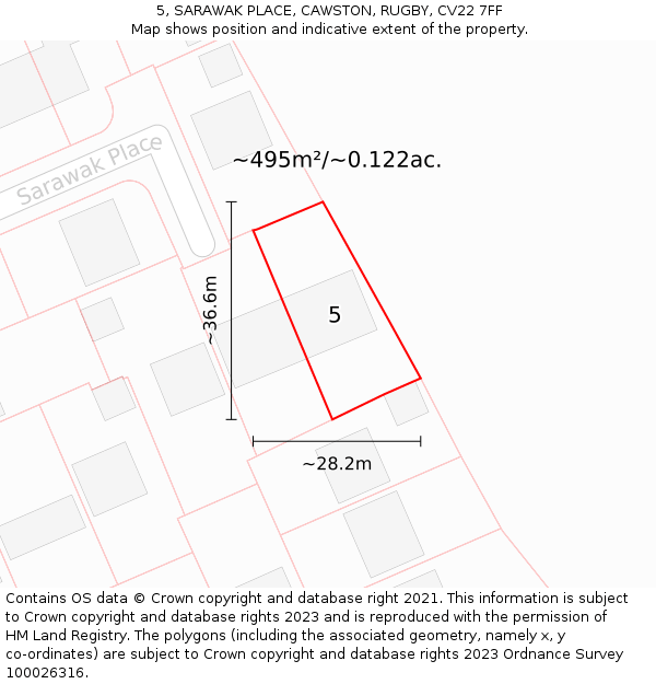 5, SARAWAK PLACE, CAWSTON, RUGBY, CV22 7FF: Plot and title map
