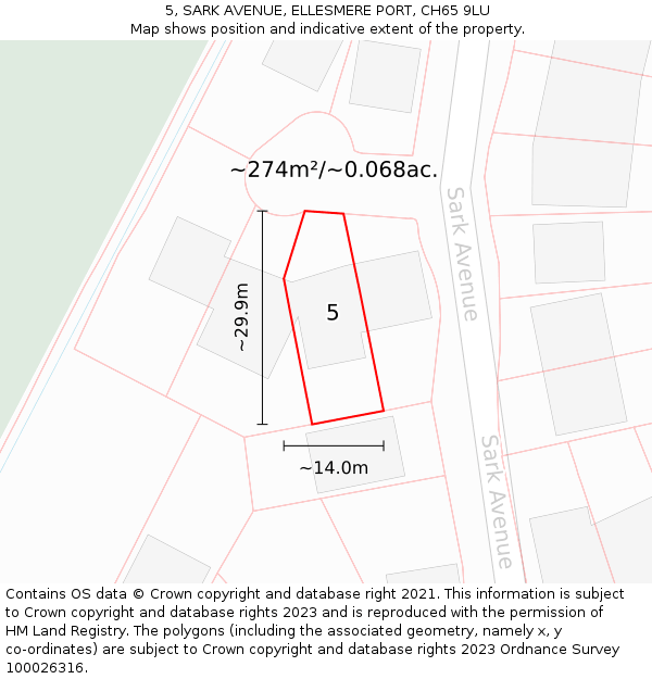 5, SARK AVENUE, ELLESMERE PORT, CH65 9LU: Plot and title map