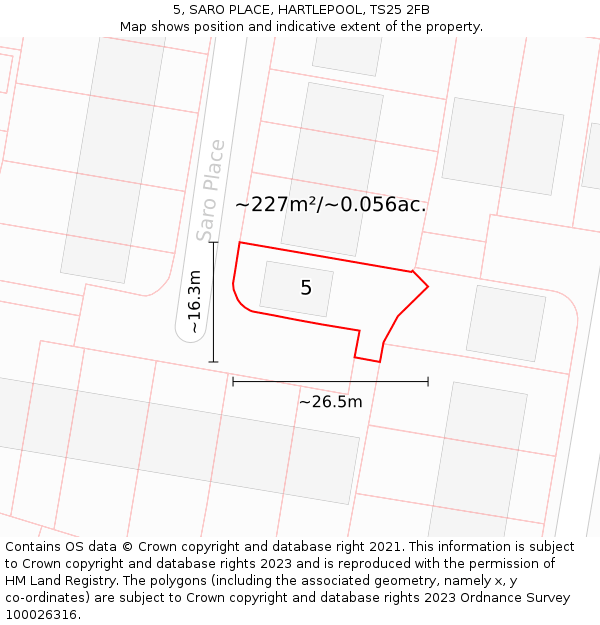 5, SARO PLACE, HARTLEPOOL, TS25 2FB: Plot and title map