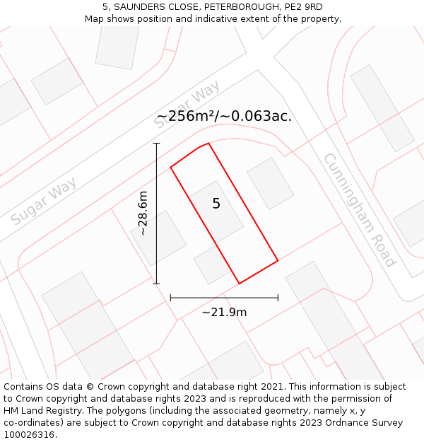5, SAUNDERS CLOSE, PETERBOROUGH, PE2 9RD: Plot and title map