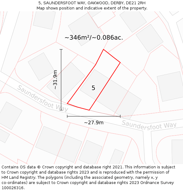 5, SAUNDERSFOOT WAY, OAKWOOD, DERBY, DE21 2RH: Plot and title map