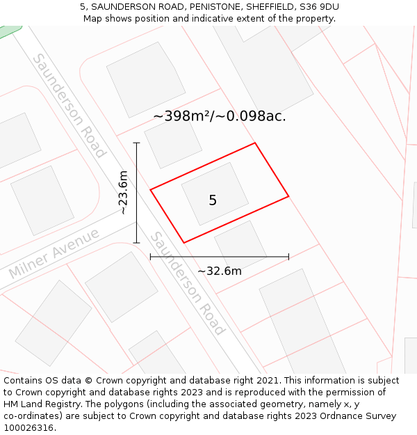 5, SAUNDERSON ROAD, PENISTONE, SHEFFIELD, S36 9DU: Plot and title map