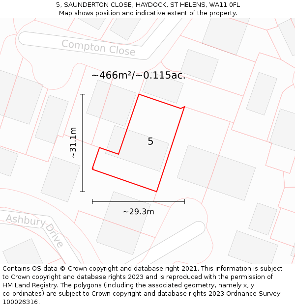5, SAUNDERTON CLOSE, HAYDOCK, ST HELENS, WA11 0FL: Plot and title map