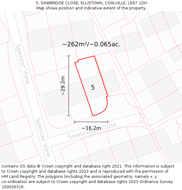 5, SAWBRIDGE CLOSE, ELLISTOWN, COALVILLE, LE67 1DH: Plot and title map