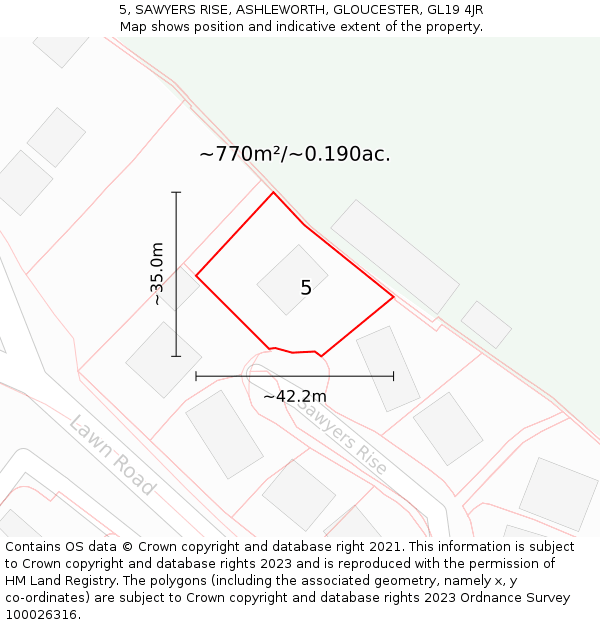 5, SAWYERS RISE, ASHLEWORTH, GLOUCESTER, GL19 4JR: Plot and title map