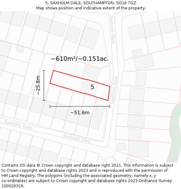 5, SAXHOLM DALE, SOUTHAMPTON, SO16 7GZ: Plot and title map